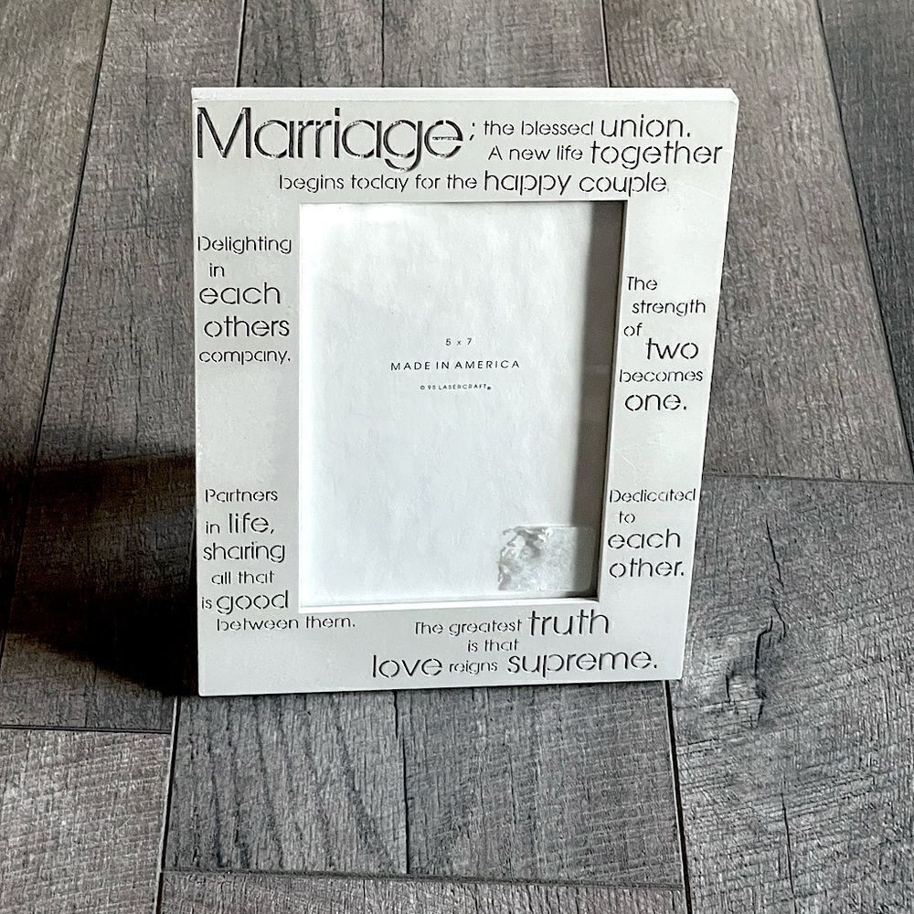 New! Lasercraft, Pearl-White, “Marriage” 5x7, Picture Frame.